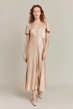 Grace Satin Midi Dress Stone -Ghost Fashion Store D04G010 N04 26611 650px 964px