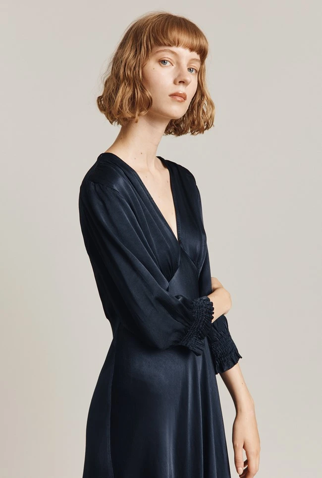 Elle Satin Midi Dress Navy 4 Elle Satin Midi Dress Navy - Image 2