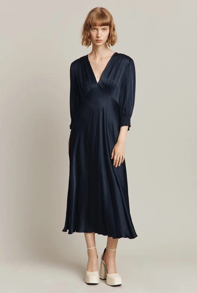 Elle Satin Midi Dress Navy 5 Elle Satin Midi Dress Navy - Image 3