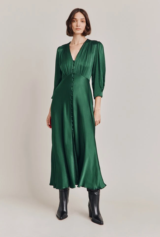 Madison Satin Midi Dress Dark Green 3 Madison Satin Midi Dress Dark Green