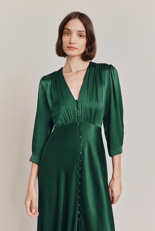 Madison Satin Midi Dress Dark Green 4 Madison Satin Midi Dress Dark Green - Image 2