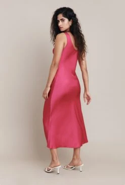 Palm Hot Pink Satin Slip Midi Dress Hot Pink -Ghost Fashion Store D05G003 H38 25670 650px 964px