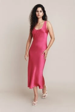 Palm Hot Pink Satin Slip Midi Dress Hot Pink -Ghost Fashion Store D05G003 H38 25671 650px 964px