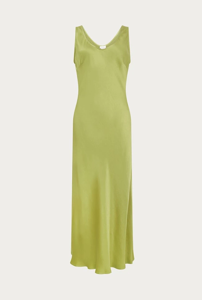 Palm Satin Slip Midi Dress Olive 4 Palm Satin Slip Midi Dress Olive - Image 2