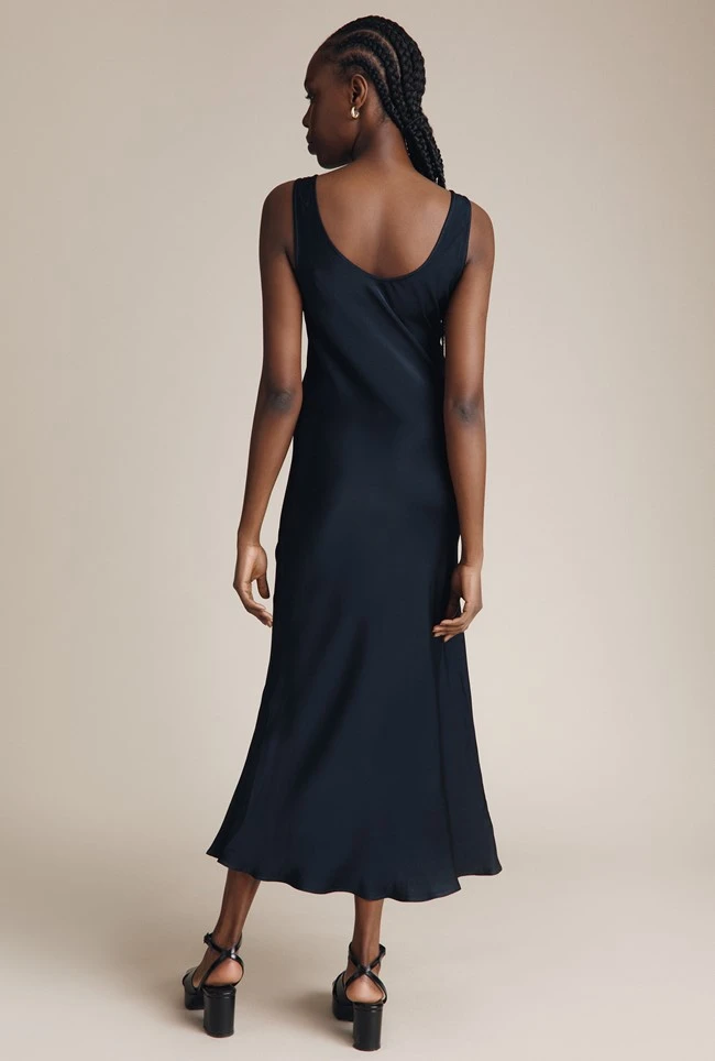 Palm Satin Slip Midi Dress Navy 5 Palm Satin Slip Midi Dress Navy - Image 3