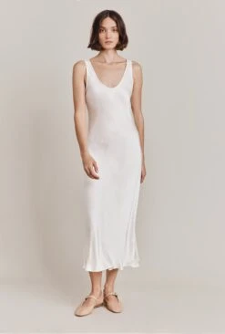 Palm Satin Slip Midi Dress Ivory -Ghost Fashion Store D05G003 M12 28452 650px 964px