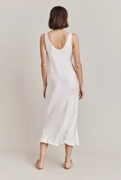 Palm Satin Slip Midi Dress Ivory -Ghost Fashion Store D05G003 M12 28455 650px 964px