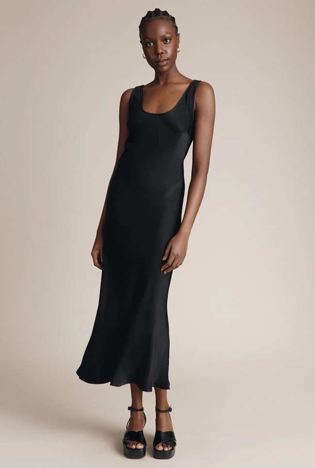Palm Satin Slip Midi Dress Black 3 Palm Satin Slip Midi Dress Black