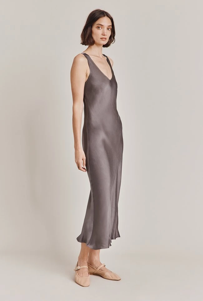 Palm Satin Slip Midi Dress Grey 5 Palm Satin Slip Midi Dress Grey - Image 3