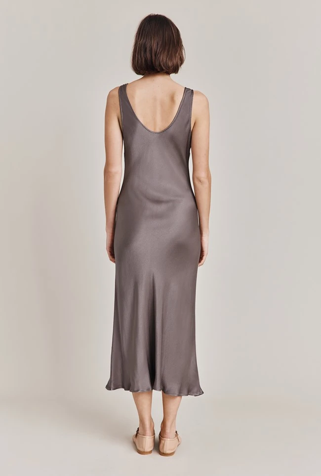 Palm Satin Slip Midi Dress Grey 6 Palm Satin Slip Midi Dress Grey - Image 4