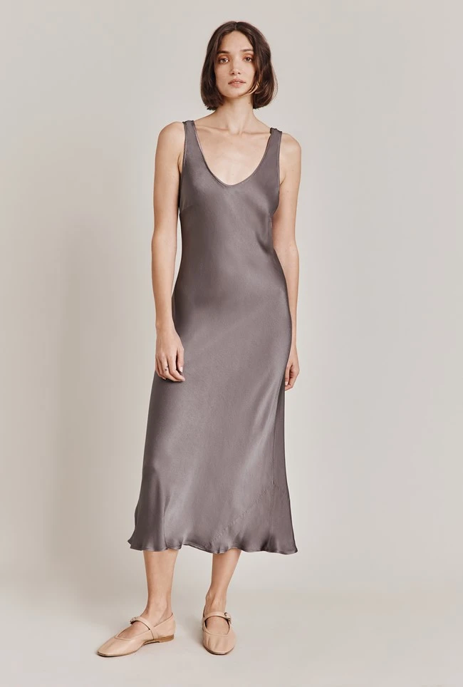 Palm Satin Slip Midi Dress Grey 3 Palm Satin Slip Midi Dress Grey
