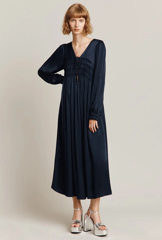 Violet Satin Midi Dress Navy 3 Violet Satin Midi Dress Navy