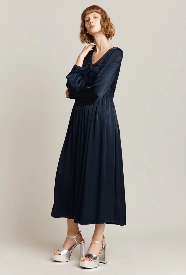 Violet Satin Midi Dress Navy 4 Violet Satin Midi Dress Navy - Image 2