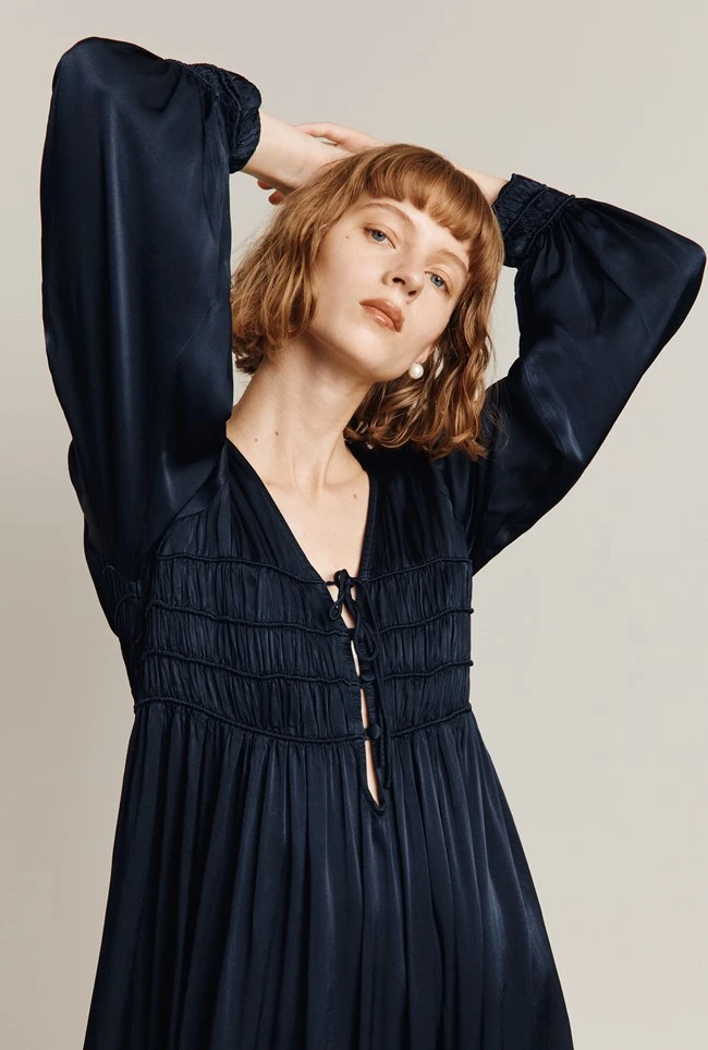 Violet Satin Midi Dress Navy 5 Violet Satin Midi Dress Navy - Image 3