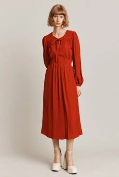 Rose Crepe Midi Dress Red -Ghost Fashion Store D05G039 G01 25378 650px 964px