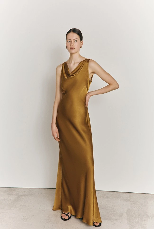 Ada Satin Maxi Dress Olive 3 Ada Satin Maxi Dress Olive