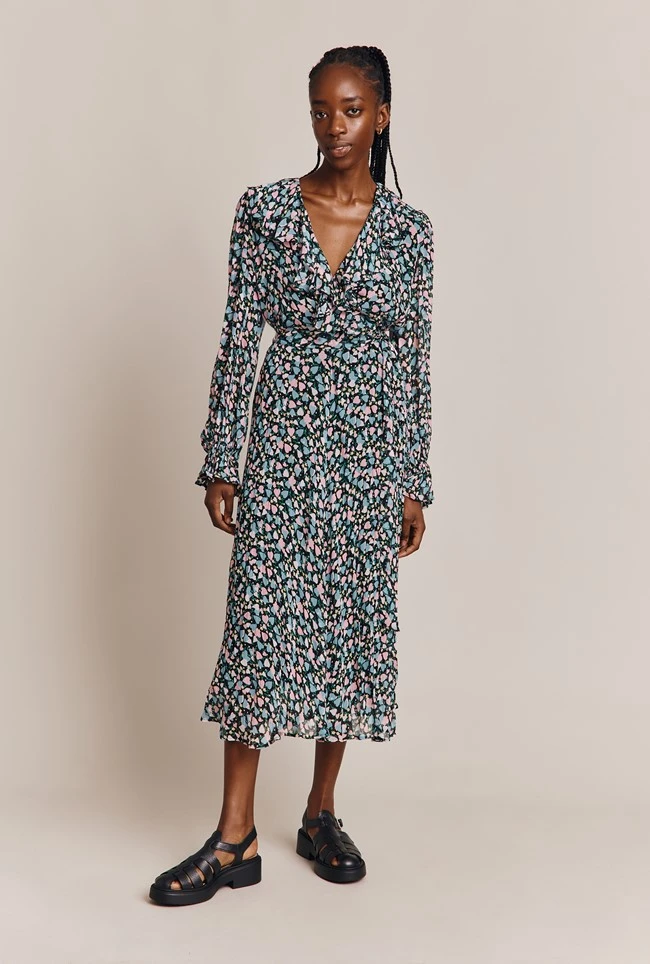 Su Georgette Midi Dress Black Heart Print 4 Su Georgette Midi Dress Black Heart Print - Image 2