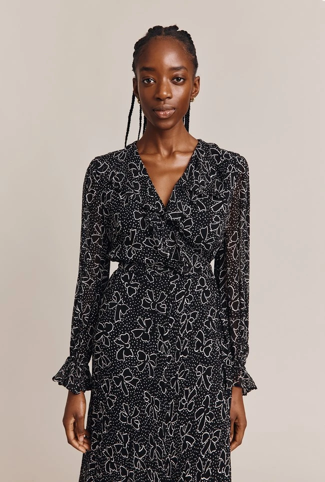 Su Georgette Maxi Dress Black Velvet Bows 3 Su Georgette Maxi Dress Black Velvet Bows