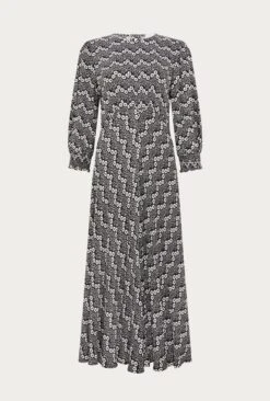 Pippa Crepe Midi Dress Zig Zag Flower -Ghost Fashion Store D06G008 Z17 27384 650px 964px