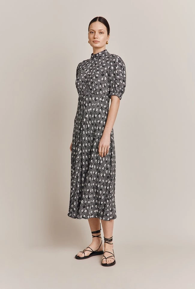 Luella Crepe Midi Dress Black Shadow Daisy 4 Luella Crepe Midi Dress Black Shadow Daisy - Image 2