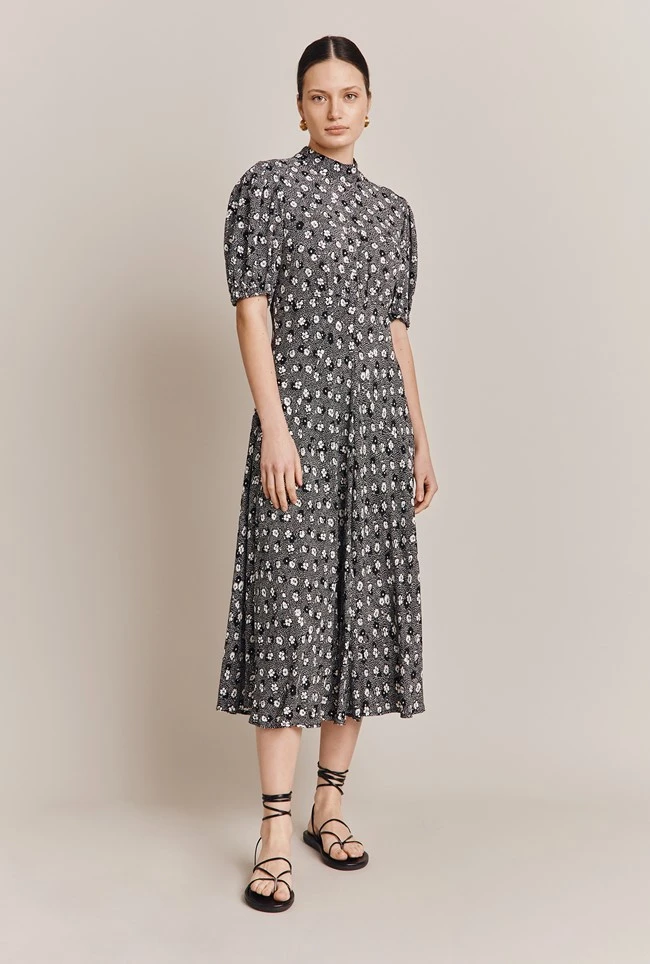 Luella Crepe Midi Dress Black Shadow Daisy 5 Luella Crepe Midi Dress Black Shadow Daisy - Image 3