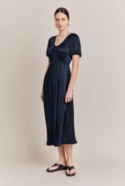 Morella Satin Midi Dress Navy