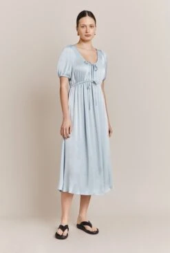 Morella Satin Midi Dress Chambray Blue