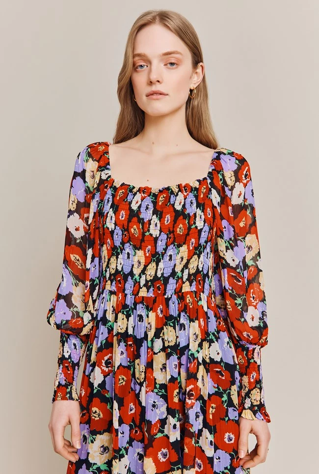 Kristie Crepe Midi Dress Poppy Floral Black 3 Kristie Crepe Midi Dress Poppy Floral Black