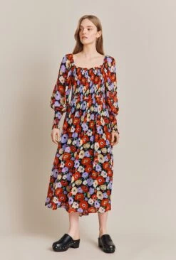 Kristie Crepe Midi Dress Poppy Floral Black 10 Kristie Crepe Midi Dress Poppy Floral Black -Ghost Fashion Store D06G022A Z25 27546 650px 964px