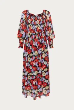 Kristie Crepe Midi Dress Poppy Floral Black 12 Kristie Crepe Midi Dress Poppy Floral Black -Ghost Fashion Store D06G022A Z25 27547 650px 964px