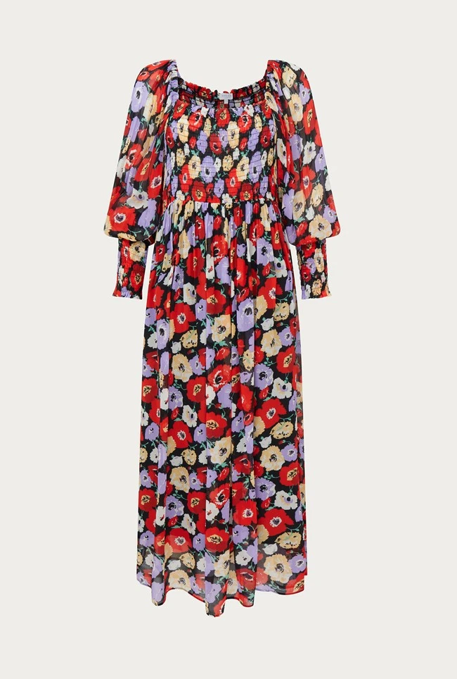 Kristie Crepe Midi Dress Poppy Floral Black 7 Kristie Crepe Midi Dress Poppy Floral Black - Image 5