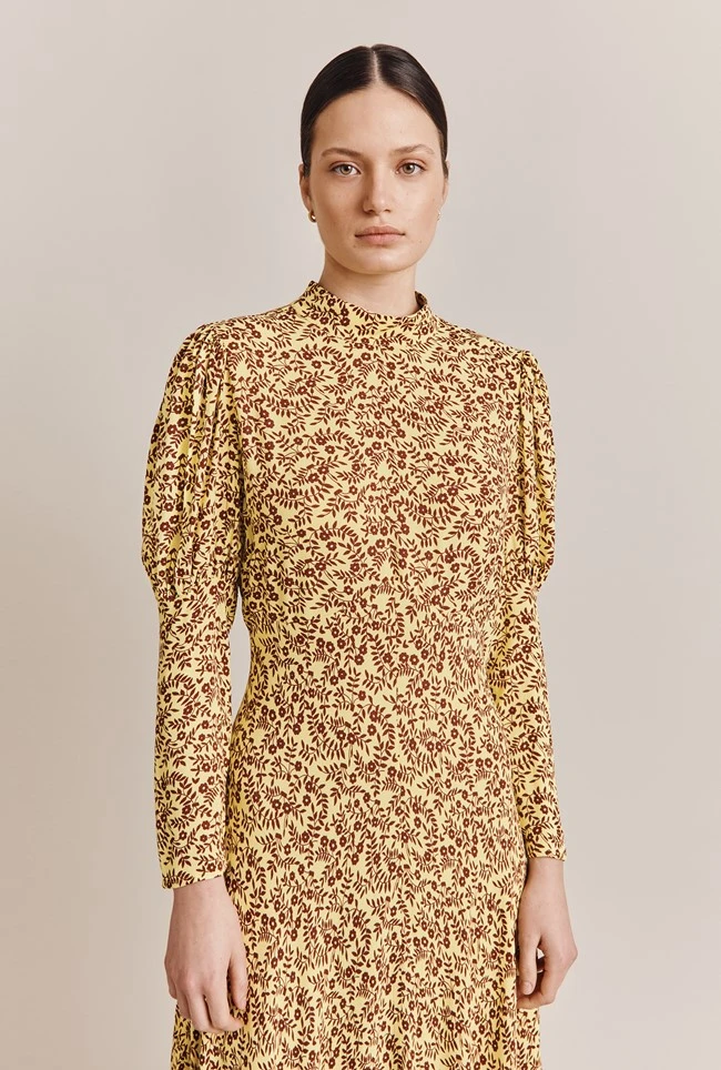 Lea Crepe Midi Dress Yellow Flowerpots 3 Lea Crepe Midi Dress Yellow Flowerpots