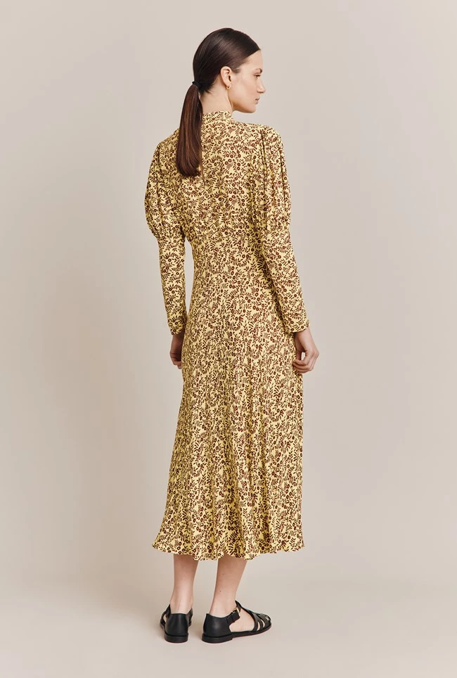 Lea Crepe Midi Dress Yellow Flowerpots 6 Lea Crepe Midi Dress Yellow Flowerpots - Image 4