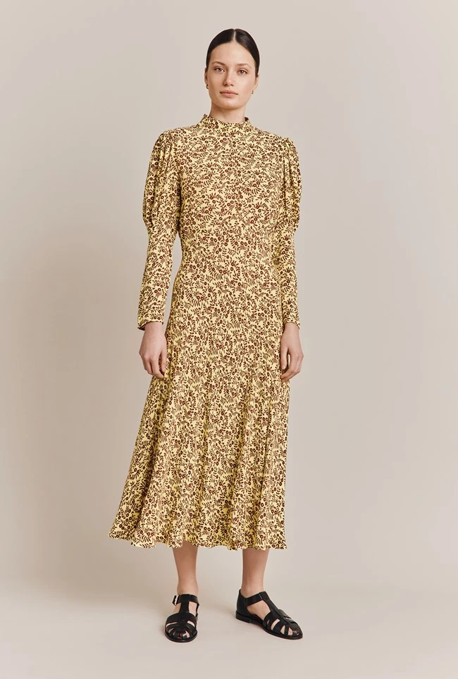 Lea Crepe Midi Dress Yellow Flowerpots 5 Lea Crepe Midi Dress Yellow Flowerpots - Image 3