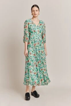 Margot Georgette Midi Dress Green Floral -Ghost Fashion Store D06G040A Z49 27474 650px 964px