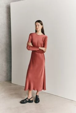 Mari Satin Midi Dress Burnt Sienna