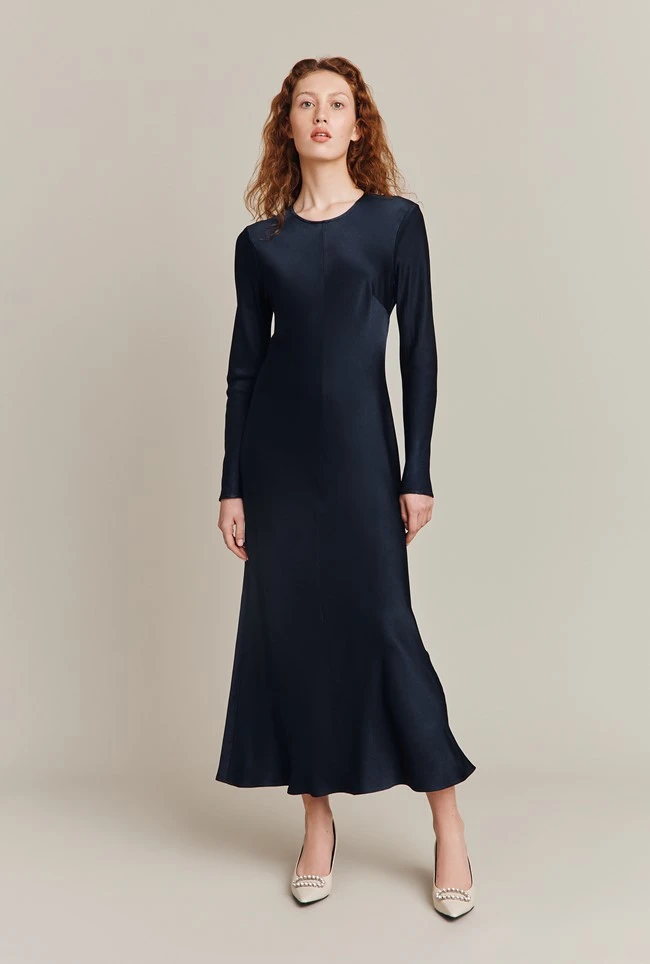 Mari Satin Midi Dress Navy 9 Mari Satin Midi Dress Navy - Image 7