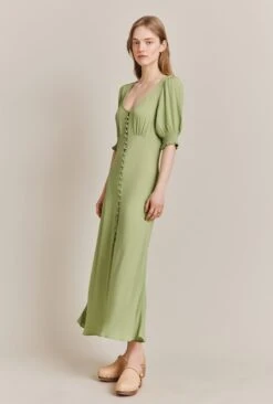 Coco Crepe Midi Dress Leaf Green -Ghost Fashion Store D06G043A J22 27567 650px 964px