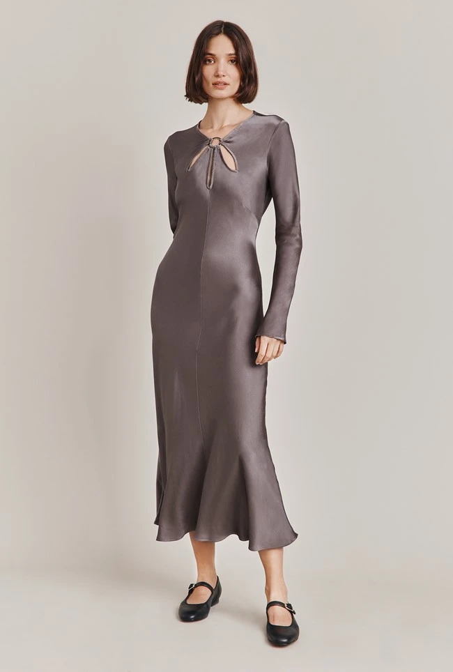 Freya Satin Midi Dress Grey 3 Freya Satin Midi Dress Grey