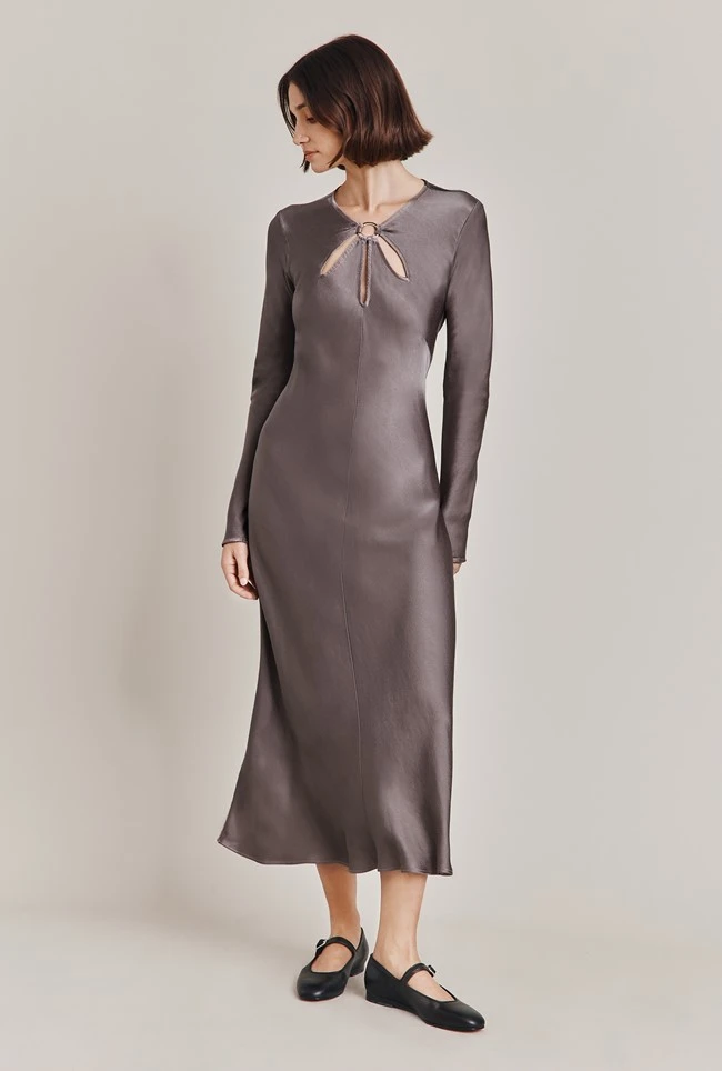 Freya Satin Midi Dress Grey 5 Freya Satin Midi Dress Grey - Image 3
