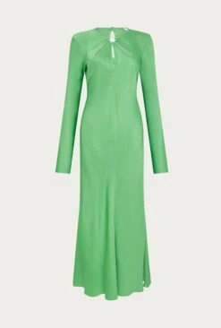Freya Satin Midi Dress Grass -Ghost Fashion Store D06G048 J10 27041 650px 964px