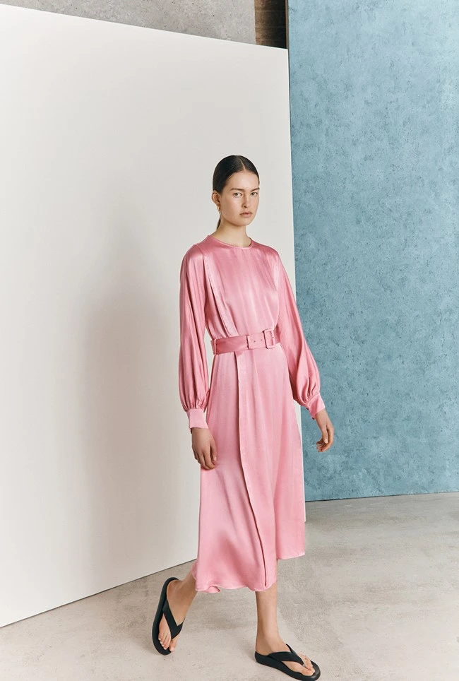 Delia Midi Satin Dress Pink 4 Delia Midi Satin Dress Pink - Image 2