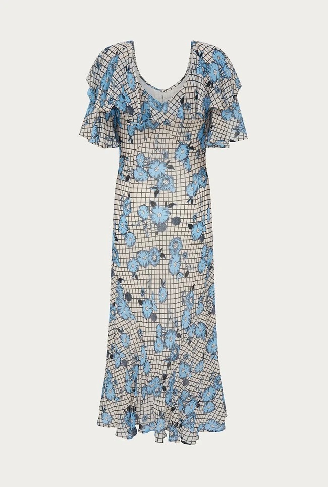 Birdie Crepe Midi Dress Blue Gingham 7 Birdie Crepe Midi Dress Blue Gingham - Image 5