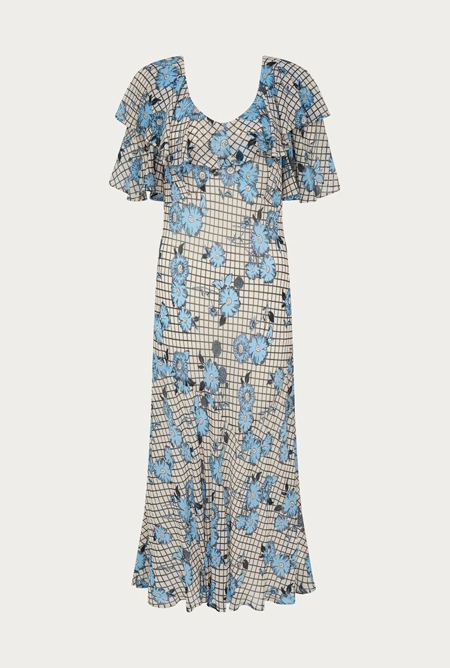 Birdie Crepe Midi Dress Blue Gingham 8 Birdie Crepe Midi Dress Blue Gingham - Image 6