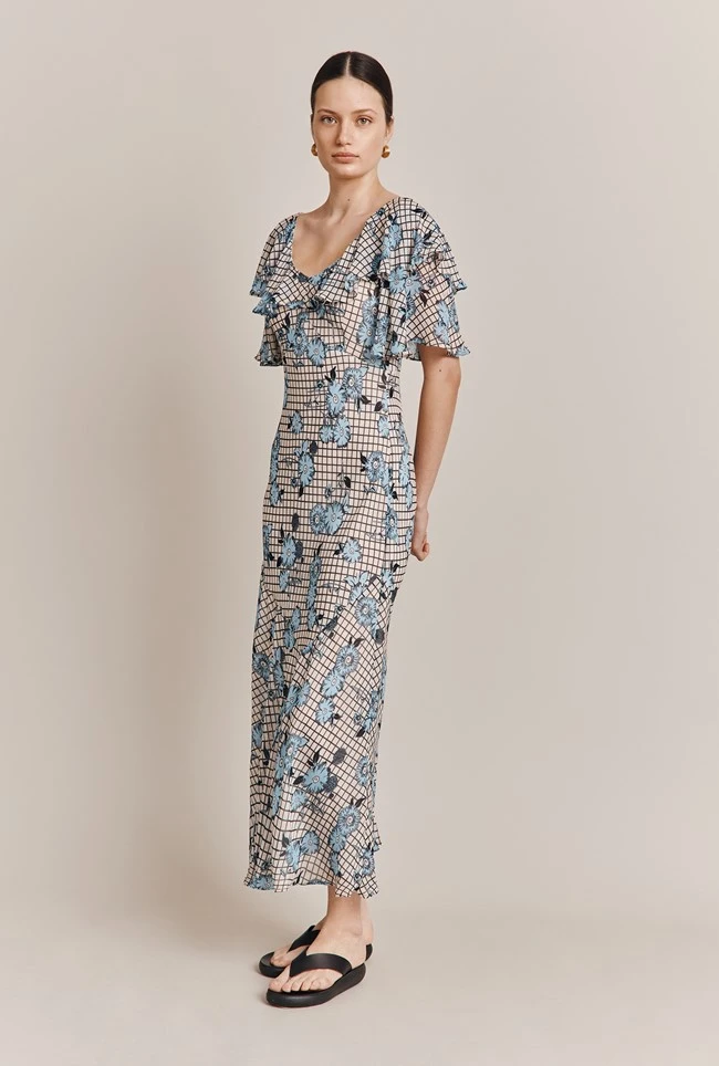Birdie Crepe Midi Dress Blue Gingham 4 Birdie Crepe Midi Dress Blue Gingham - Image 2