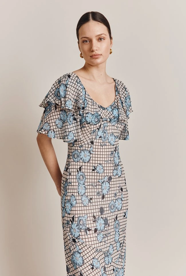 Birdie Crepe Midi Dress Blue Gingham 3 Birdie Crepe Midi Dress Blue Gingham