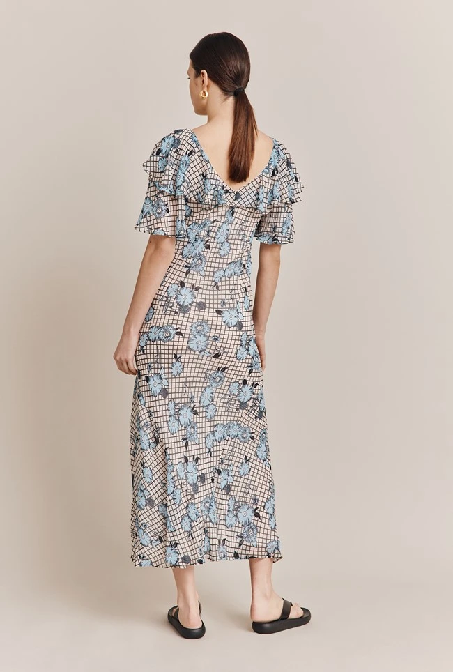 Birdie Crepe Midi Dress Blue Gingham 6 Birdie Crepe Midi Dress Blue Gingham - Image 4
