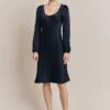 Josephine Satin Knee Length Dress Navy -Ghost Fashion Store D06G057 K10 27519 650px 964px