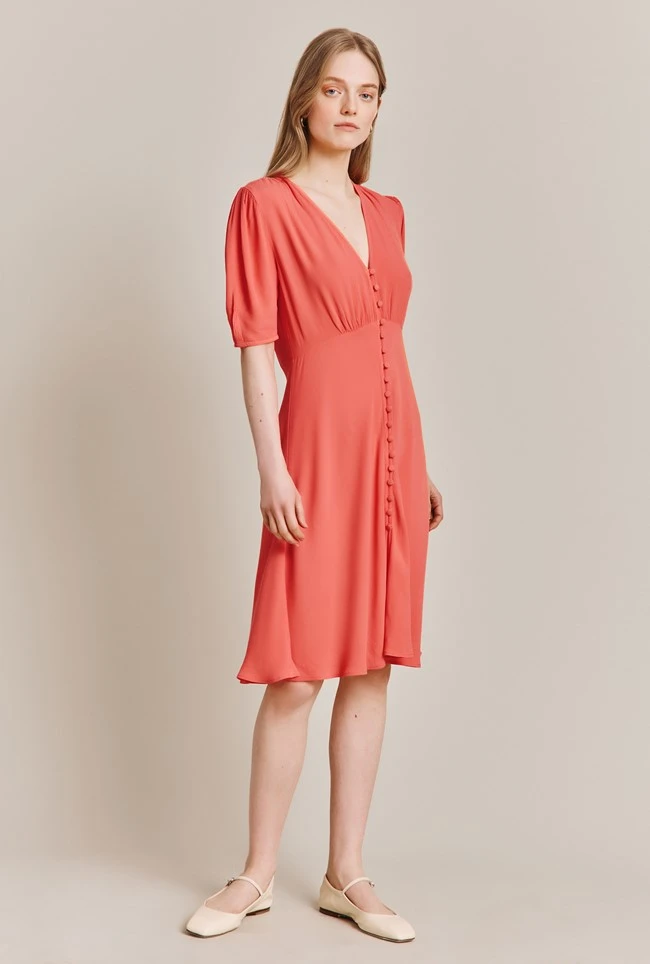Mia Crepe Knee Length Dress Coral 3 Mia Crepe Knee Length Dress Coral