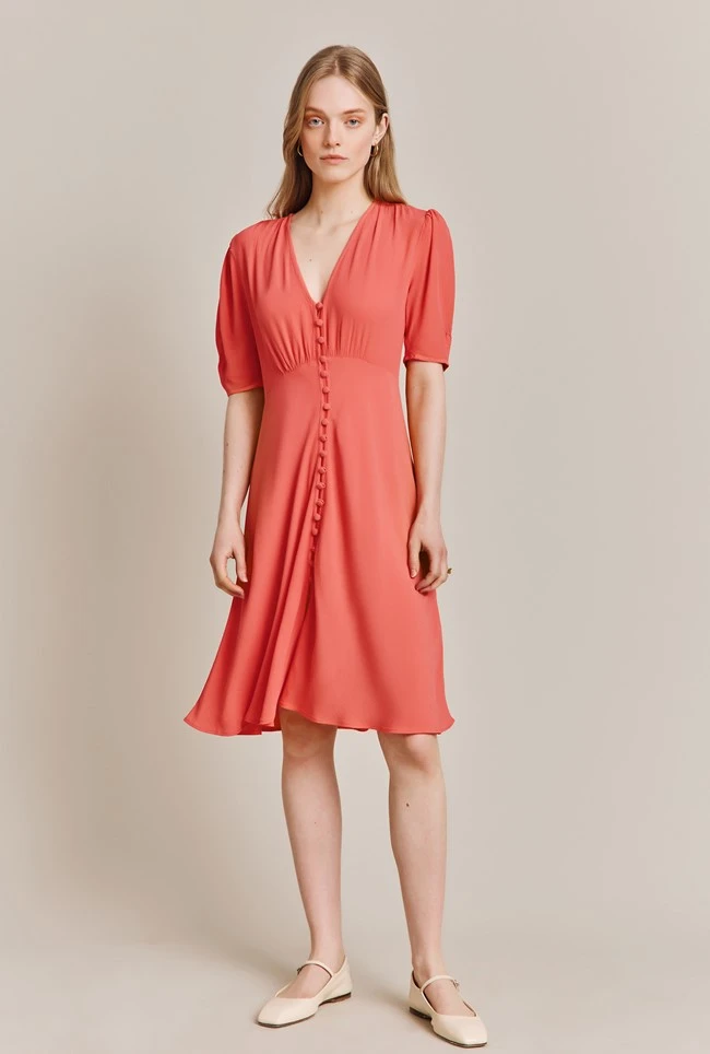 Mia Crepe Knee Length Dress Coral 4 Mia Crepe Knee Length Dress Coral - Image 2